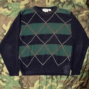 Vintage Russ studio striped golf sweater‎ ramie cotton blend 90s mens M/21